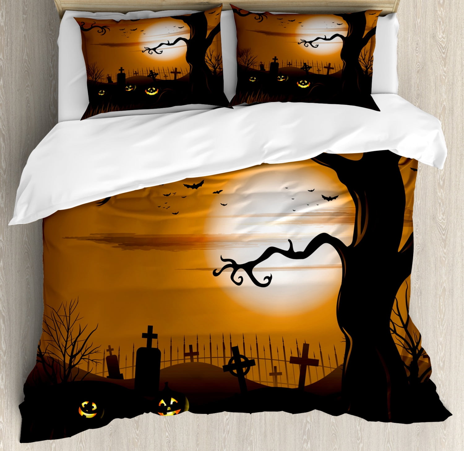 King Size Halloween Cemetery Scene Microfiber Duvet Cover Set