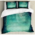 thumbnail image 1 of Halloween Duvet Cover Set King Size, Spooky Teal Forest Moon and Vain Branches Mystical Haunted Horror Rustic Imagery Print, Decorative 3 Piece Bedding Set with 2 Pillow Shams, Teal, by Ambesonne, 1 of 3