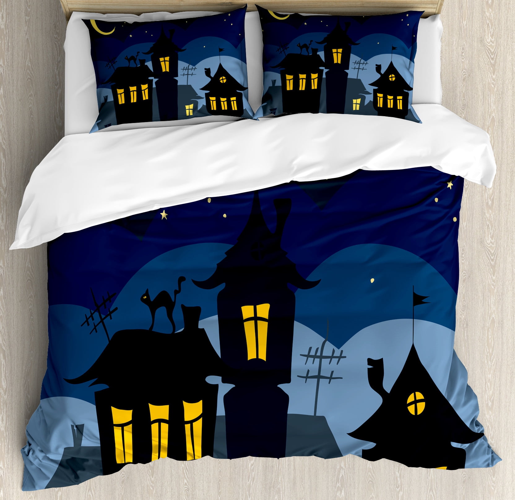 Halloween Cartoon Art Queen Duvet Cover Set with Pillow Shams