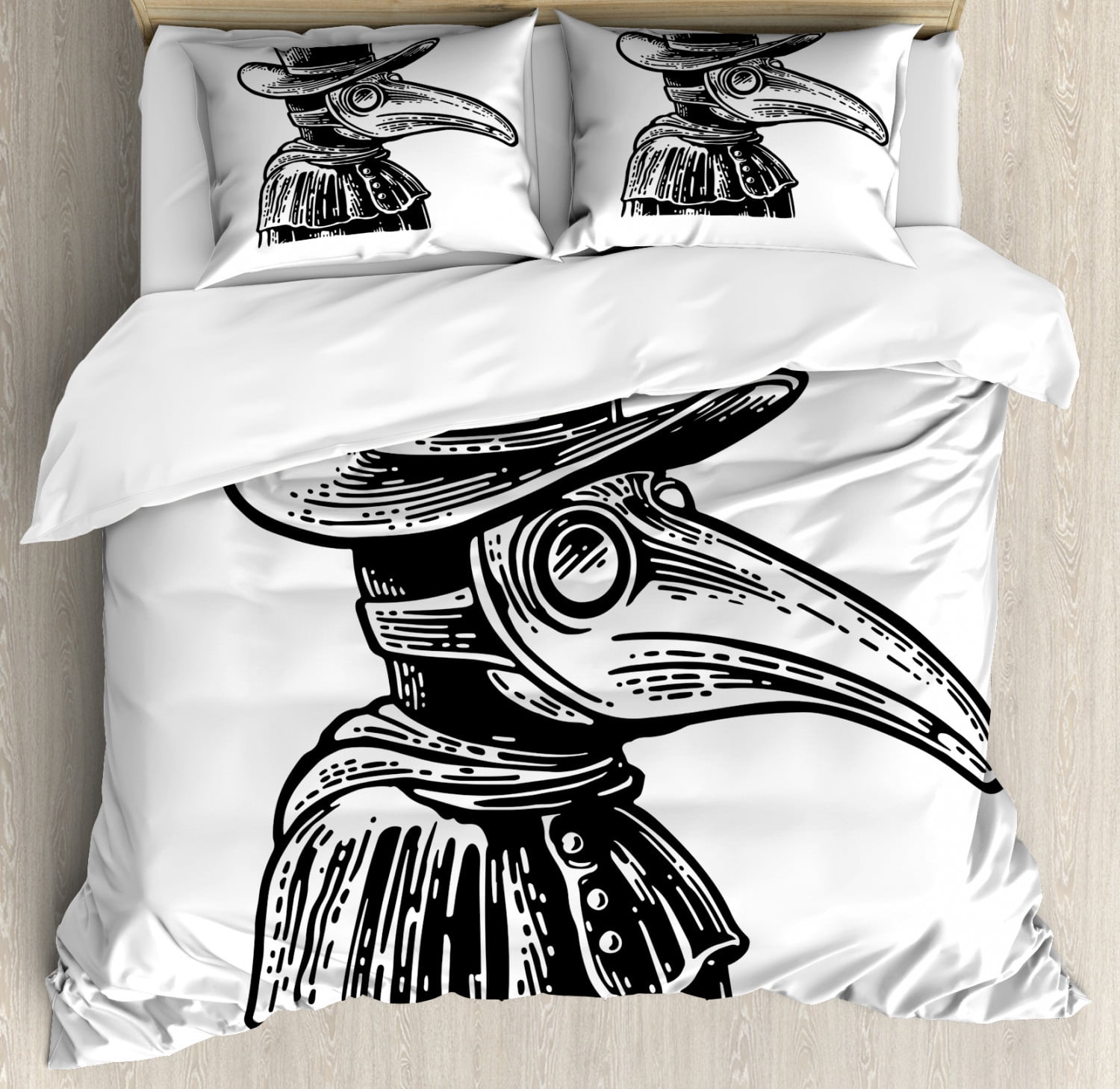 Halloween Plague Doctor Monochrome Queen Duvet Cover Set