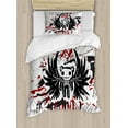 thumbnail image 1 of Halloween Duvet Cover Set, Teddy Bones with Skull Face and Wings Dead Humor Funny Comic Terror Design, Decorative 2 Piece Bedding Set with 1 Pillow Shams, Twin Size, Pearl Black Ruby, by Ambesonne, 1 of 3