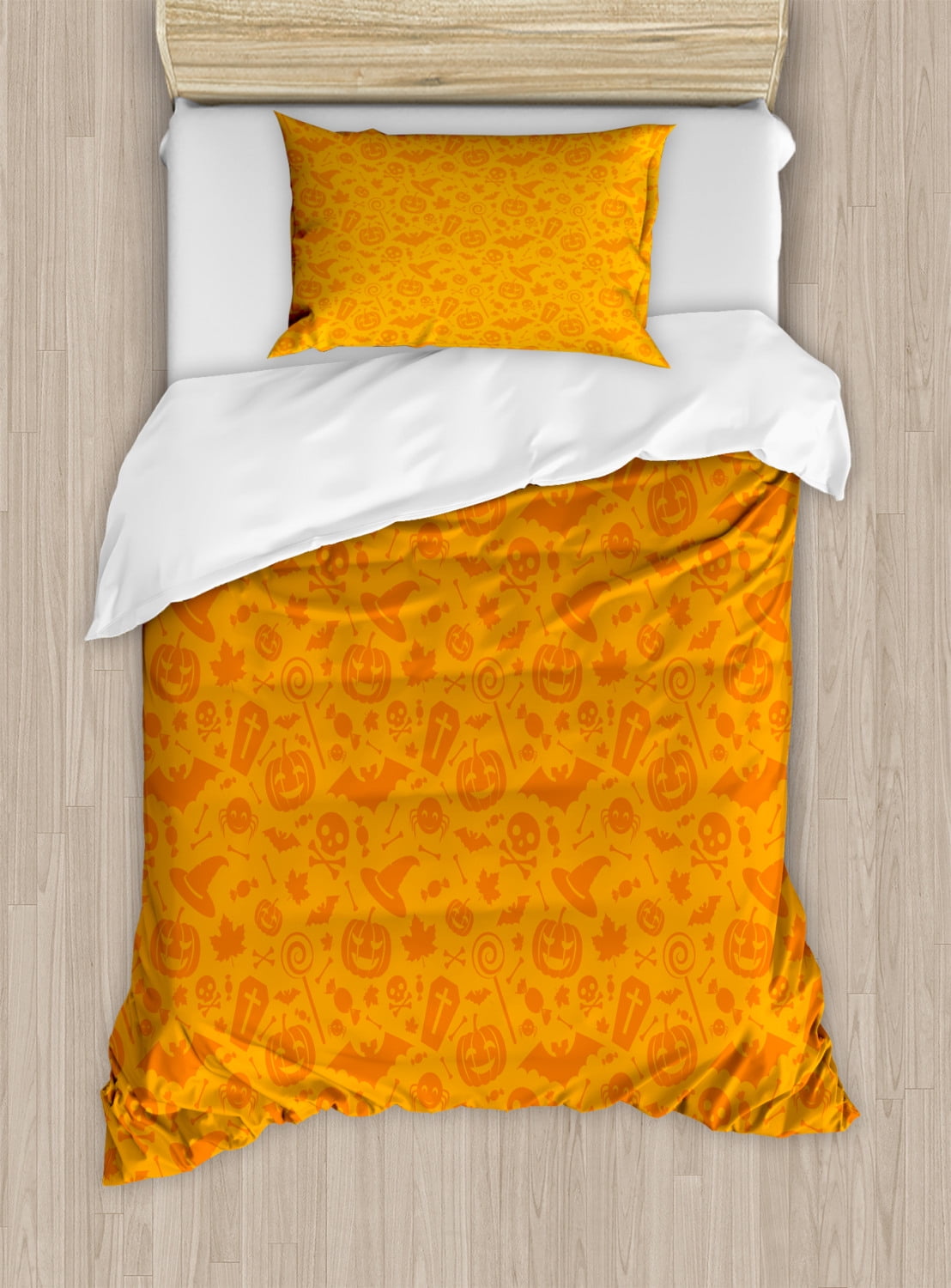 Twin Size Orange Halloween Themed Duvet Cover Set