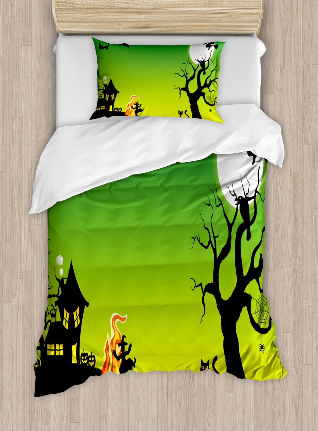 Twin Green and Black Halloween Duvet Cover Set