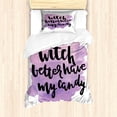 thumbnail image 1 of Halloween Duvet Cover Set, Witch Better Have My Candy Calligraphy Funny Halloween Saying, Decorative 2 Piece Bedding Set with 1 Pillow Shams, Twin Size, Pale Pink Lavender White, by Ambesonne, 1 of 3