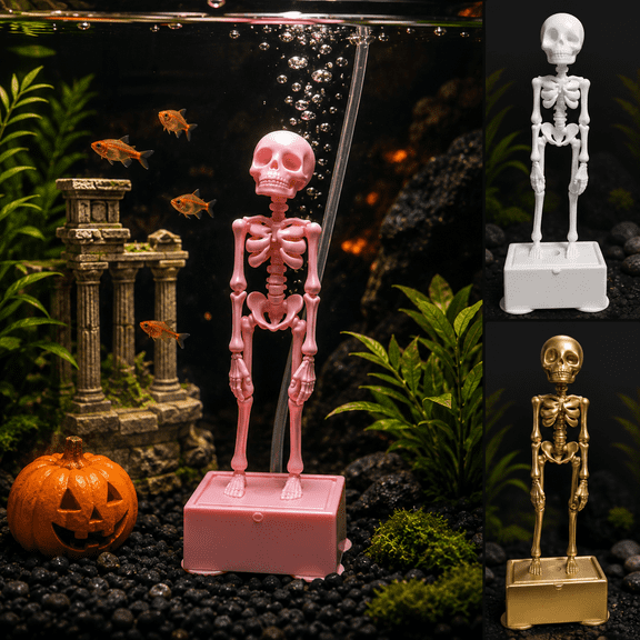 Halloween Dynamic Skeleton Fish Tank Ornament, Bubble-Driven Dancing Skeleton Aquarium Decoration, Spooky 3D Fish Tank Bubbler Decor for Home Office Tanks