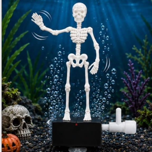 Halloween Dynamic Skeleton Fish Tank Ornament, Eye-Catching Aquarium Bubbler Decor, Pressure-Regulated Swinging Skull For Aquarium Contest Displays