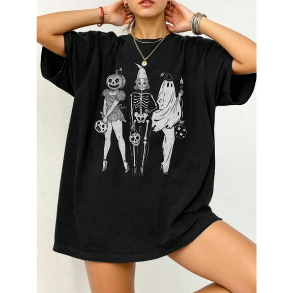 Halloween EMERY ROSE T Shirt Womens Minimalist Graphic Tee Breathable Short Sleeve Round Neck Black S-5XL