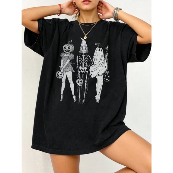 Halloween EMERY ROSE T Shirt Womens Minimalist Graphic Tee Cotton Short Sleeve Round Neck Black S-5XL
