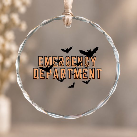 Halloween ER Nurse Gifts Emergency Department Halloween Theme Ornament, Hanging Decor, Circle Glass Ornament