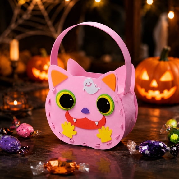 Halloween EVA Handbag DIY Craft Kit, Reusable Foam Candy Goodie Bag for Trick or Treat Party, Orange Pumpkin