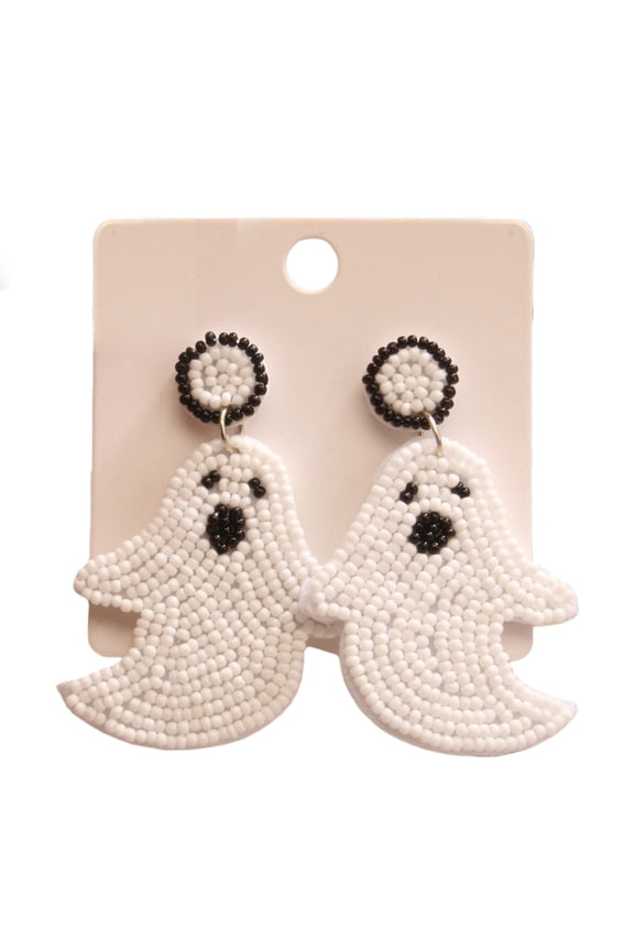 Halloween Earrings Beaded Boo Earrings for Women Spooky Ghost Pumpkin Drop Dangle Earrings Handmade Gothic Costume Party Earrings Holiday Festive Jewelry Gifts