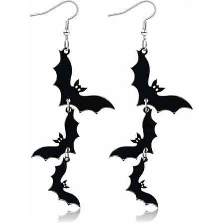 Halloween Earrings Black Skull Bat Drop Dangle Earrings for Women Fun Cute Halloween Holiday Costume Jewelry