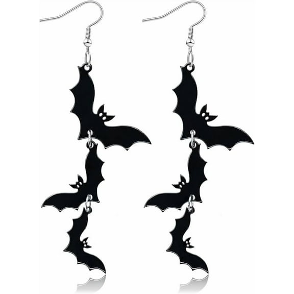 Halloween Earrings Black Skull Bat Drop Dangle Earrings for Women Fun Cute Halloween Holiday Costume Jewelry