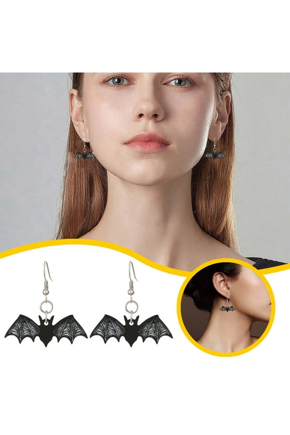 Halloween Earrings for Women Acrylic Bat Dangle Earrings with Fishhook, Black Gothic Drop Earrings for Halloween Party, Spooky Holiday Jewelry Gift for Her