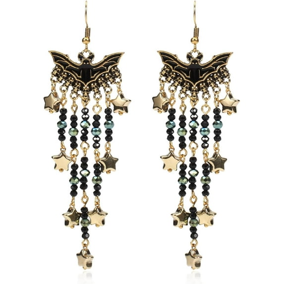 Halloween Earrings for Women Copper Tassel Earrings Vintage Crystal Drop Dangle Earrings Pumpkin Witch Hat Ghost Skull Bat Earrings Halloween Scary Party Jewellery Gift