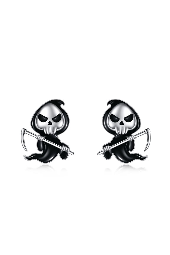 Halloween Earrings for Women Grim Reaper Earrings 925 Sterling Silver Ghost Skull Stud Earrings Hypoallergenic Halloween Jewellery Gifts for Women (Grim Reaper Earrings)