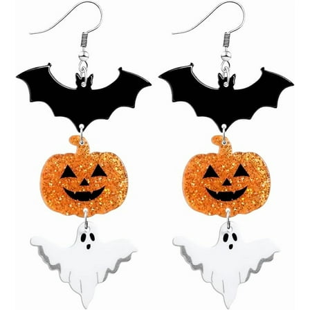 Halloween Earrings for Women Bat Pumpkin Ghost Spiderweb Acrylic Dangle Earrings Halloween Gifts for Holiday Costume Party