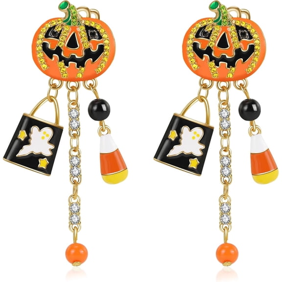 Halloween Earrings for Women Sparkly Rhinestone Dangle Earring Smiling Face Pumpkin Spider Ghost Drop Earrings Halloween Jewelry