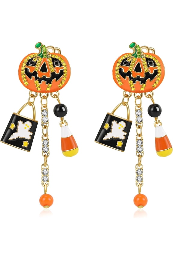 Halloween Earrings for Women Sparkly Rhinestone Dangle Earring Smiling Face Pumpkin Spider Ghost Drop Earrings Halloween Jewelry