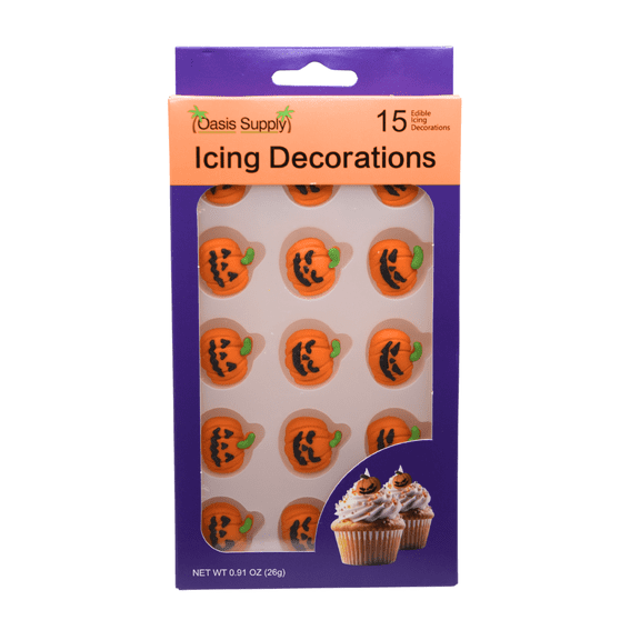 Halloween Edible Cake Decorations - Candy or Cupcake Topper - 15 Count Pumpkins