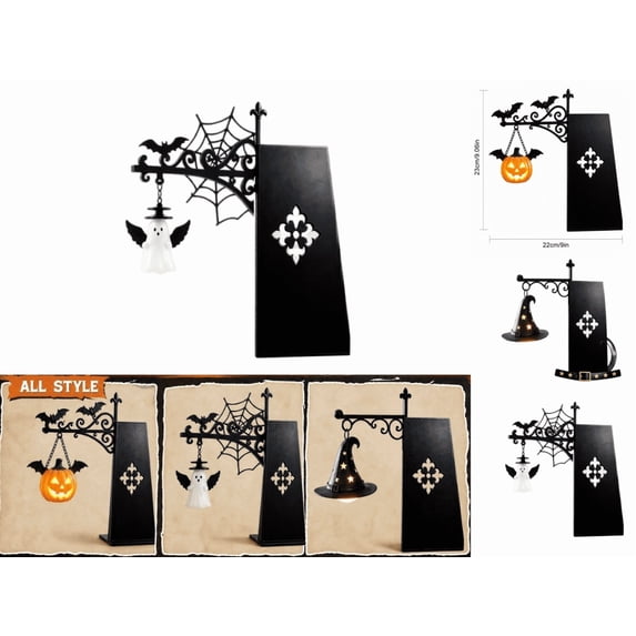 Halloween Edition Library Shelf Lanterns, Spooky Mini Slide-In Book Shelf Light Decor with Pumpkin Ghost Witch Hat Designs for Dark Academia Reading Nooks(Ghost with wing)