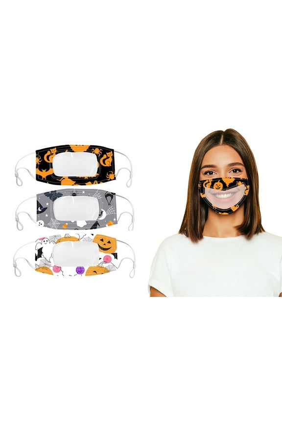 Halloween Edition Smile Communicator Clear Mouth Face Mask (3-Pack)
