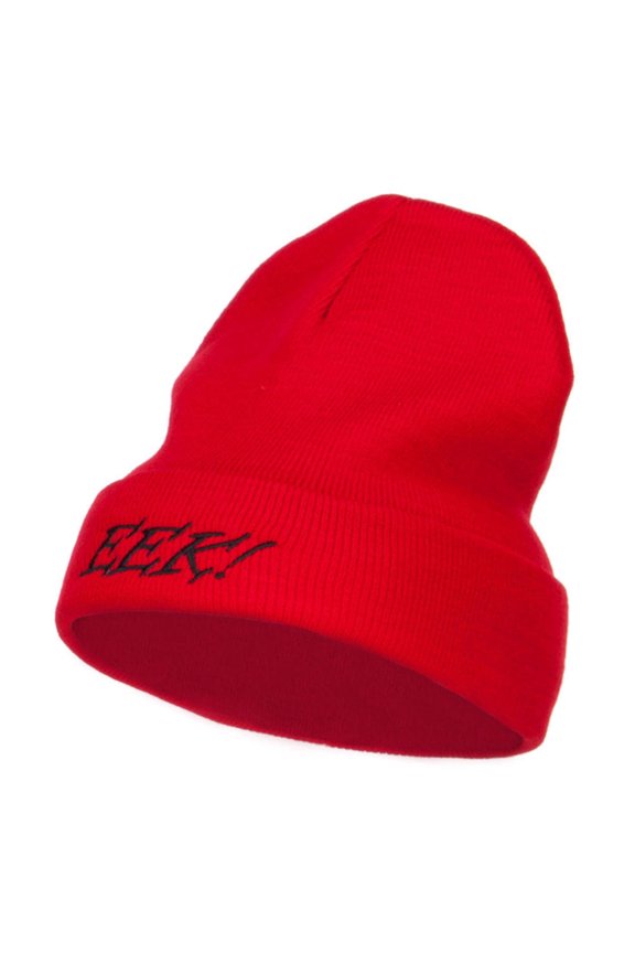 Halloween Eek Embroidered Long Beanie - Red OSFM