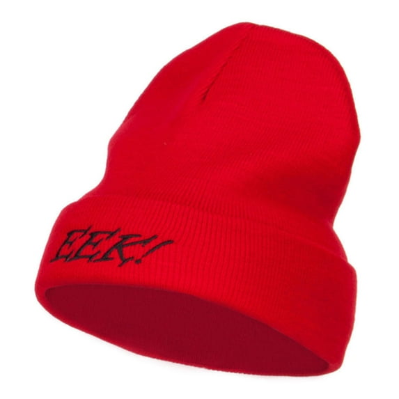 Halloween Eek Embroidered Long Beanie - Red OSFM