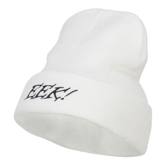 Halloween Eek Embroidered Long Beanie - White OSFM