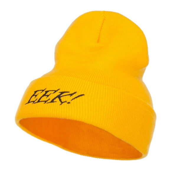 Halloween Eek Embroidered Long Beanie - Yellow OSFM