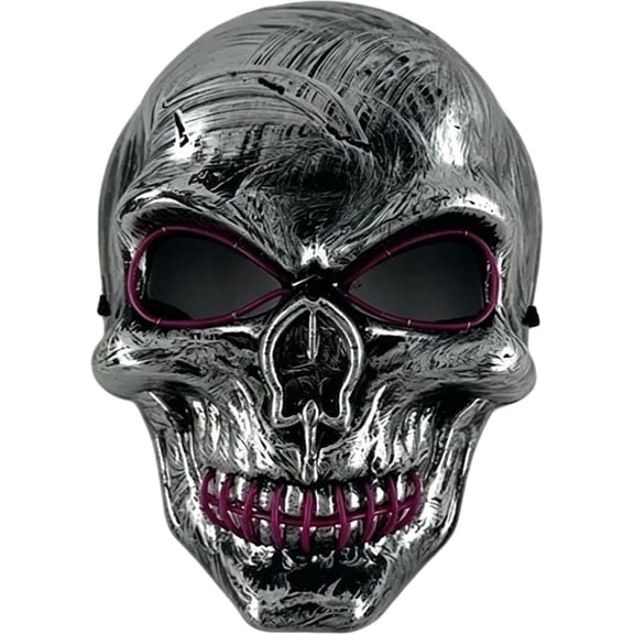 Halloween, El Wire Illuminated Mask, Skull Accessory, Halloween Rave Gear, 9X6 in Retro Cracked Silver Skull Face Design, Battery Powered Glow for Rave and Festival Use
