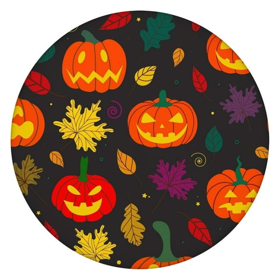 Halloween Elastic Edge Tablecloth Pumpkin Design - 52 Inch Round Fitted Cover for Kitchen Dining Party