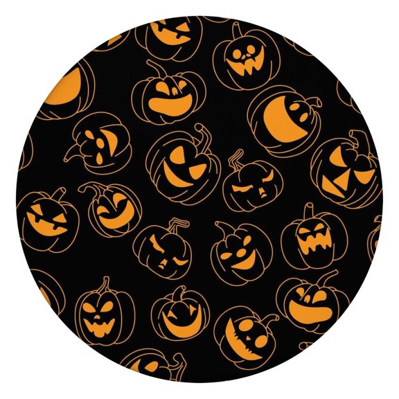 Halloween Elastic Fitted Table Cover for Round Table 44 Inch - Pumpkin Themed Washable Fabric Kitchen Dining Decor