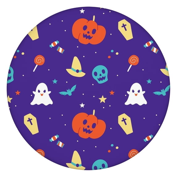 Halloween Elastic Fitted Table Cover for Round Table 52 Inch - Pumpkin Themed Washable Fabric Kitchen Dining Decor