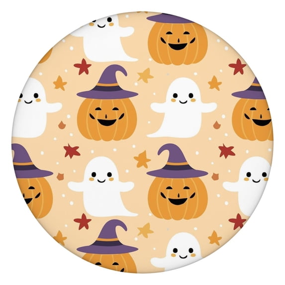 Halloween Elasticized Round Table Cover - 44 Inch Stretch Tablecloth for Dining Kitchen Party, Tear Resistant and Easy Clean