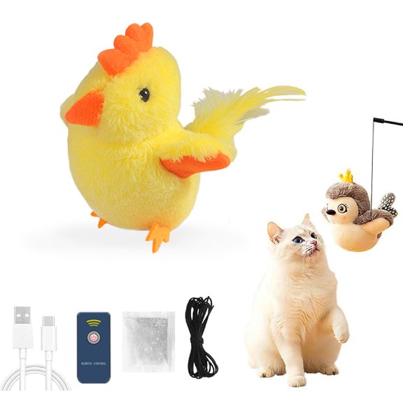 Halloween Electric for Cats with Remote Control, Motion Activated Flapping Wing Rechargeable Hanging Indoor Cat Motion Stimulator (Yellow Chick)