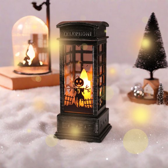 Halloween Electronic Candle Lights, 2 Pack Flickering Phone Booth Lanterns - Battery Operated Mini Tabletop Decor for Ghost Festival, Party, Home, Indoor and Outdoor Prop Arrangement