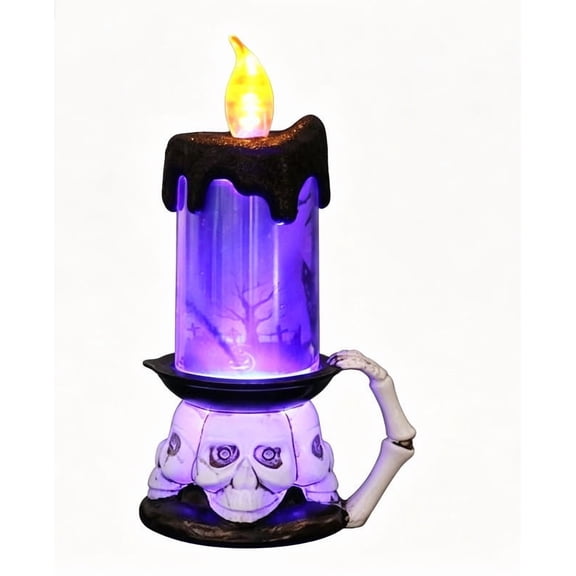 Halloween Electronic Candle Lights, LED Candle Holder Night Light Flameless Simulated Flame Hand Sculpted Base, Battery Powered Tabletop Lamp for Dining Tables Murder Mystery Games Parties