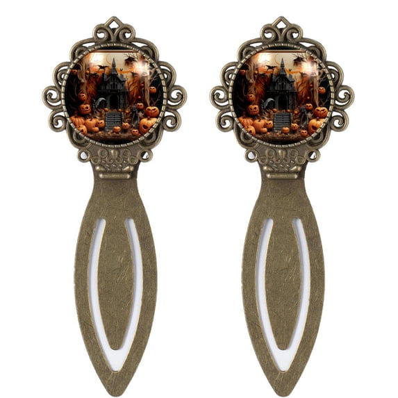 Halloween Elegant Vintage Copper-Colored Lace Bookmarks - Set of 2, Stainless Steel Reading Accessories for Book Lovers