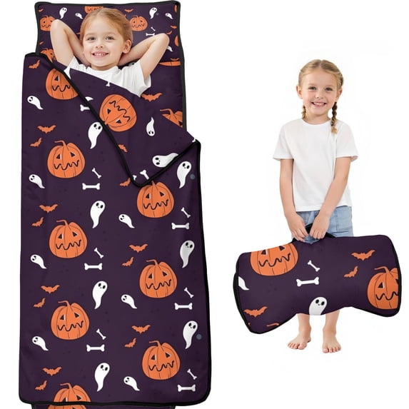 Halloween Elements Pattern Toddler Nap Mats for Kids Preschool,59"x22" Sleeping Mat Bag or Kids,Toddler Sleeping Bag,Toddler Nap Mat or Daycare