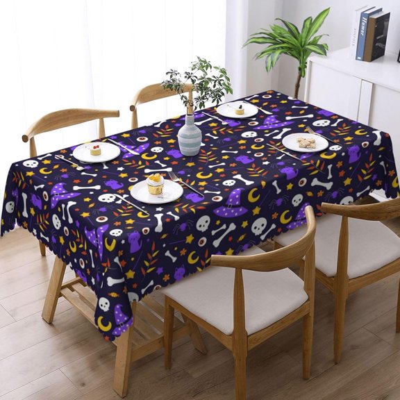 Halloween Elements Skull and Bones Tablecloth Rectangular 60" X 84", Halloween Decorations - Waterproof Wipeable Halloween Table Cloth Cover for Party Picnic Dinner Halloween Decor