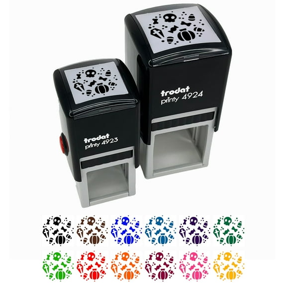 Halloween Elements Skull Pumpkin Candy Corn Grave Self-Inking Rubber Stamp Ink Stamper - Red Ink - Small 1 Inch