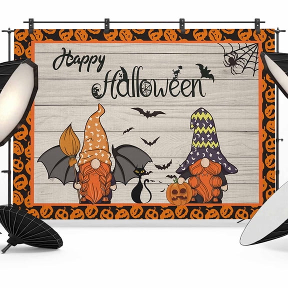 Halloween Elf,Backdrop for Photoshoot,Photography Photo Studio Background Wall Backdrop,Farmhouse Black Orange Bat Skull Pumpkins Back Drop Banner Panel for Portraits Wedding Live Streaming 7x5Ft