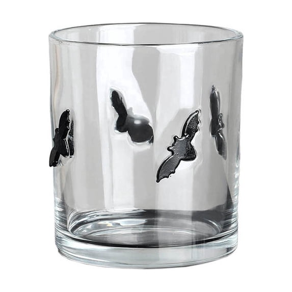 Halloween Embossed Glass Cups Ghost Pumpkin Bat Black Cat Design Short Tumbler Drinking Glass Set