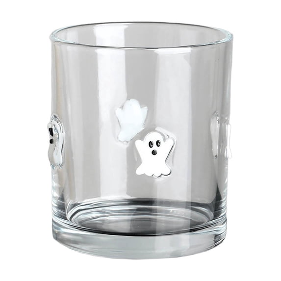 Halloween Embossed Glass Cups Ghost Pumpkin Bat Black Cat Design Short Tumbler Drinking Glass Set