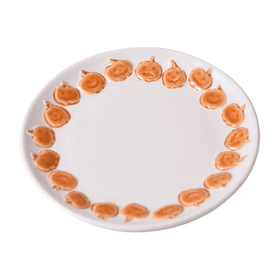 Halloween Embossed Jack O Lantern Ceramic Plate , Cute Pumpkin Face Ceramic Dessert Plate, Fall Harvest Tableware for Breakfast Bar Home Halloween Party Decor