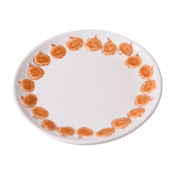 Halloween Embossed Jack O Lantern Ceramic Plate , Cute Pumpkin Face Ceramic Dessert Plate, Fall Harvest Tableware for Breakfast Bar Home Halloween Party Decor