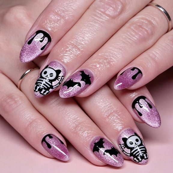 Halloween Embossed Press On Nails, Gothic Web Motif Fake Nails Set, Spooky Shaped Glossy Statement Nails for Women Party Costume