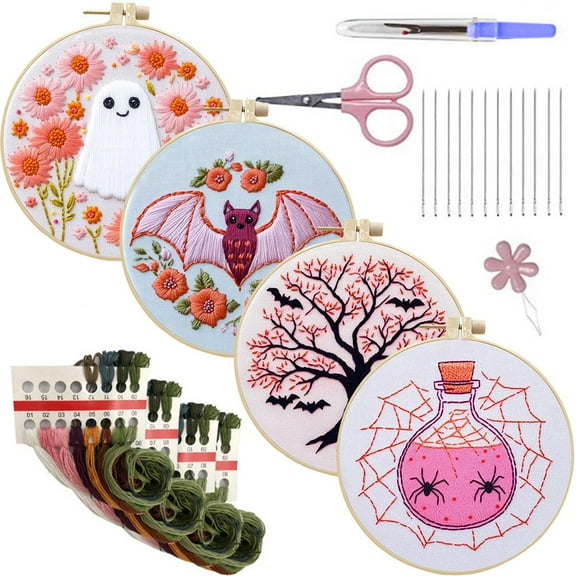 Halloween Embroidery Kit for Adult Beginners,Halloween Ghost Embroidery Kit for Beginners Adults, Halloween Stamped Cross Stitch Kits for Beginners Adults G8U6