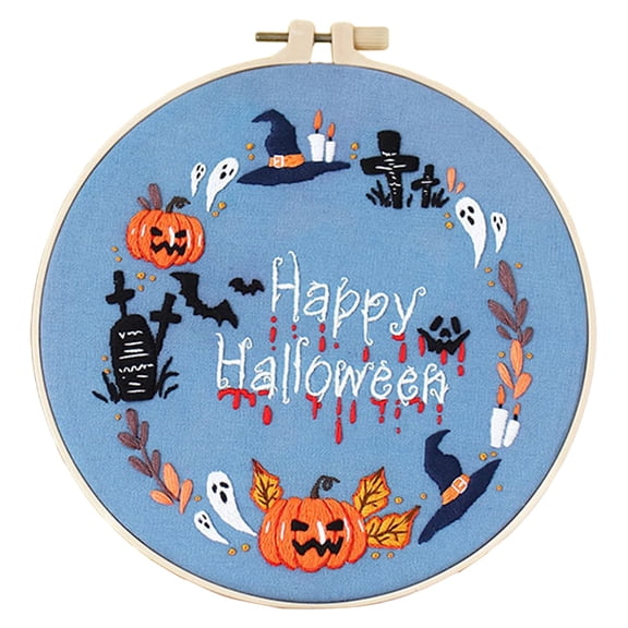 Halloween Embroidery Kit for Adults Beginners, DIY Easy Stitching Kit with Pre-Printed Fabric, Hoop, Colorful Thread, Needles & Step-by-Step Guidance, Fun Fall Craft Project